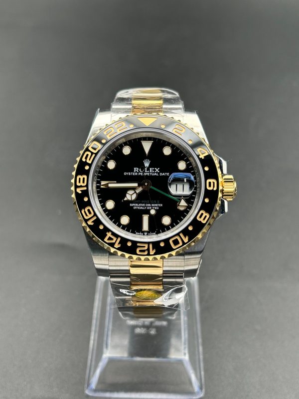 Noob Factory Rolex GMT Master II Oyster 116713 TwoTone Gold Black Dial with Green Hand  Super Clone