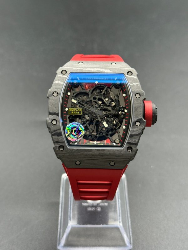 APS Factory Richard Mille RM35-02 49.94x44.50mm Black NTPT Carbon Fiber Case Red Rubber Super Clone